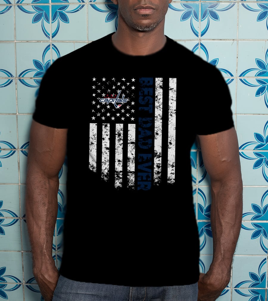 Washington Capitals Best Dad Ever Flag Stripes T-Shirt