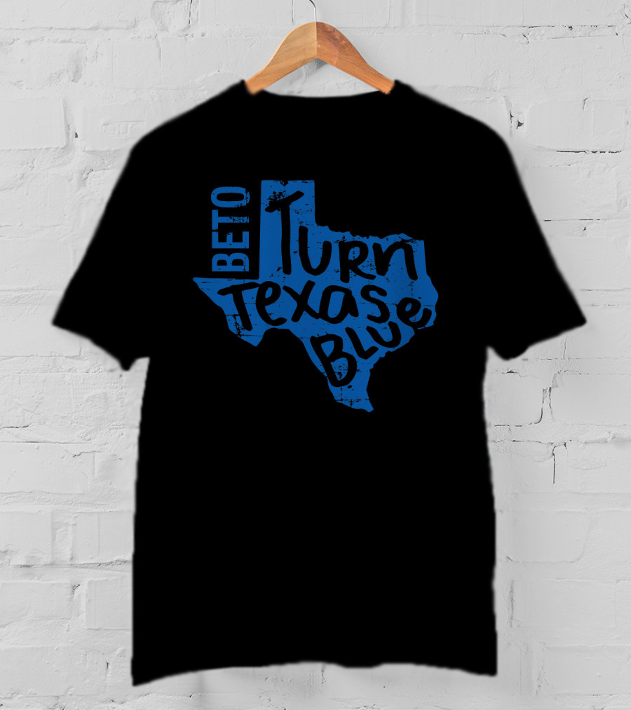 Beto Turn Texas Blue Bold Text Inside Blue Texas Outline T-Shirt