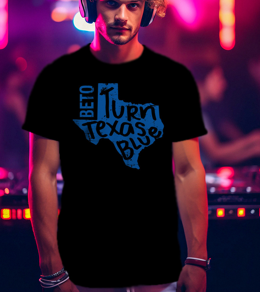 Beto Turn Texas Blue Bold Text Inside Blue Texas Outline T-Shirt