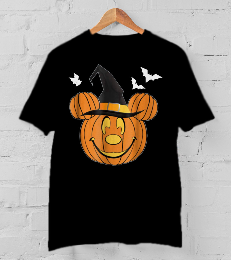 Disney Mickey Mouse Halloween Pumpkin Witch Hat And Bats T-Shirt
