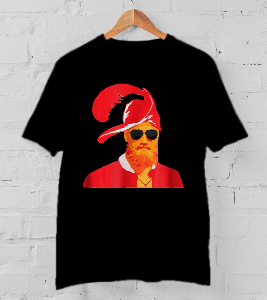 Fitzmagic Pirate Santa With Sunglasses Iconic Beard Red Feather Hat T-Shirt