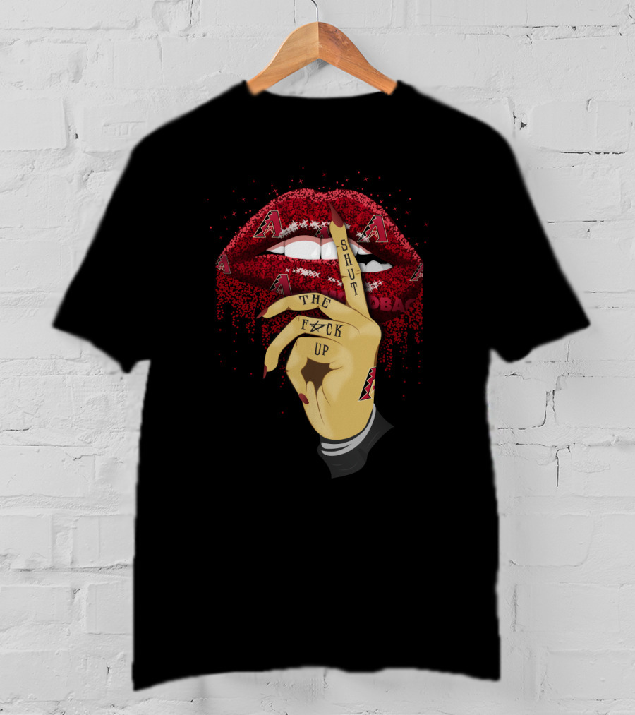 Arizona Diamondbacks Glitter Lips Shut Up Hand Gesture Fan T-Shirt