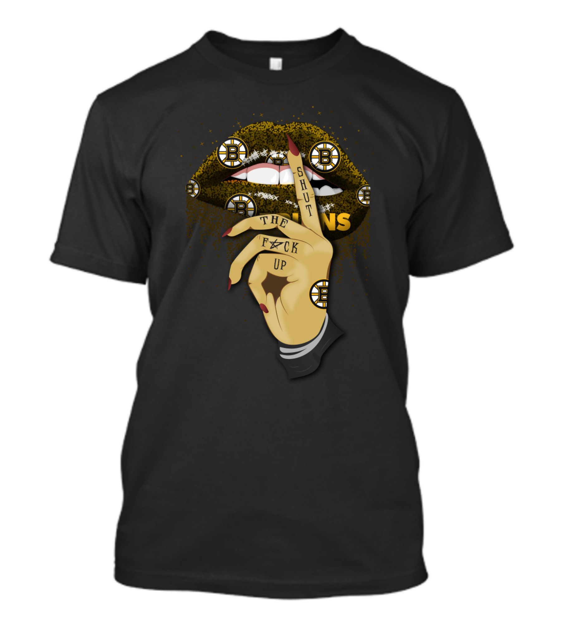 Shut Up Lip Boston Bruins Fans F**K Up Finger Tattoo Bruins Logos T-Shirt