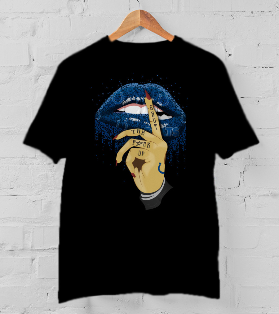 Indianapolis Colts Lips With Shut Up Finger Tattoo T-Shirt