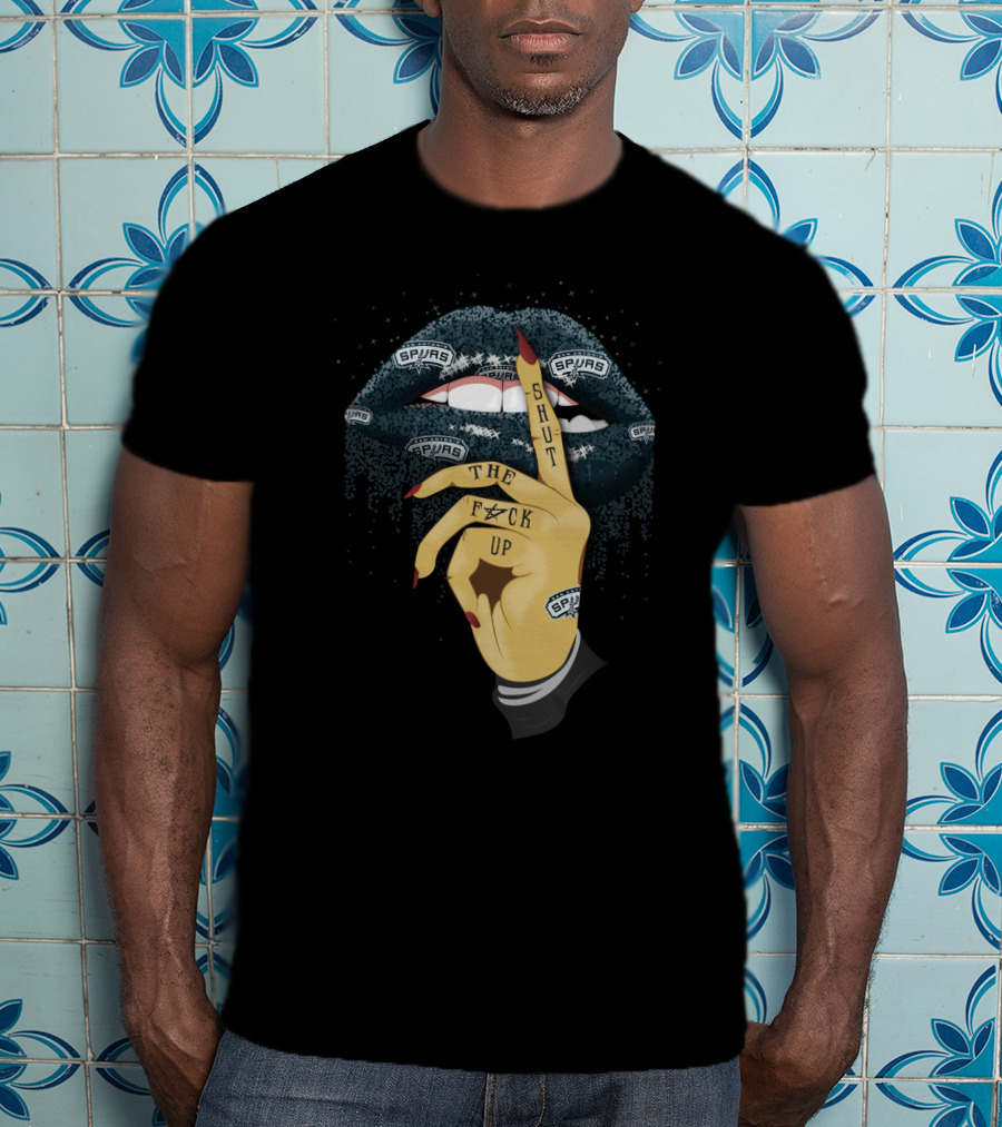 Spurs Lip With Shut Up Finger And San Antonio T-Shirt