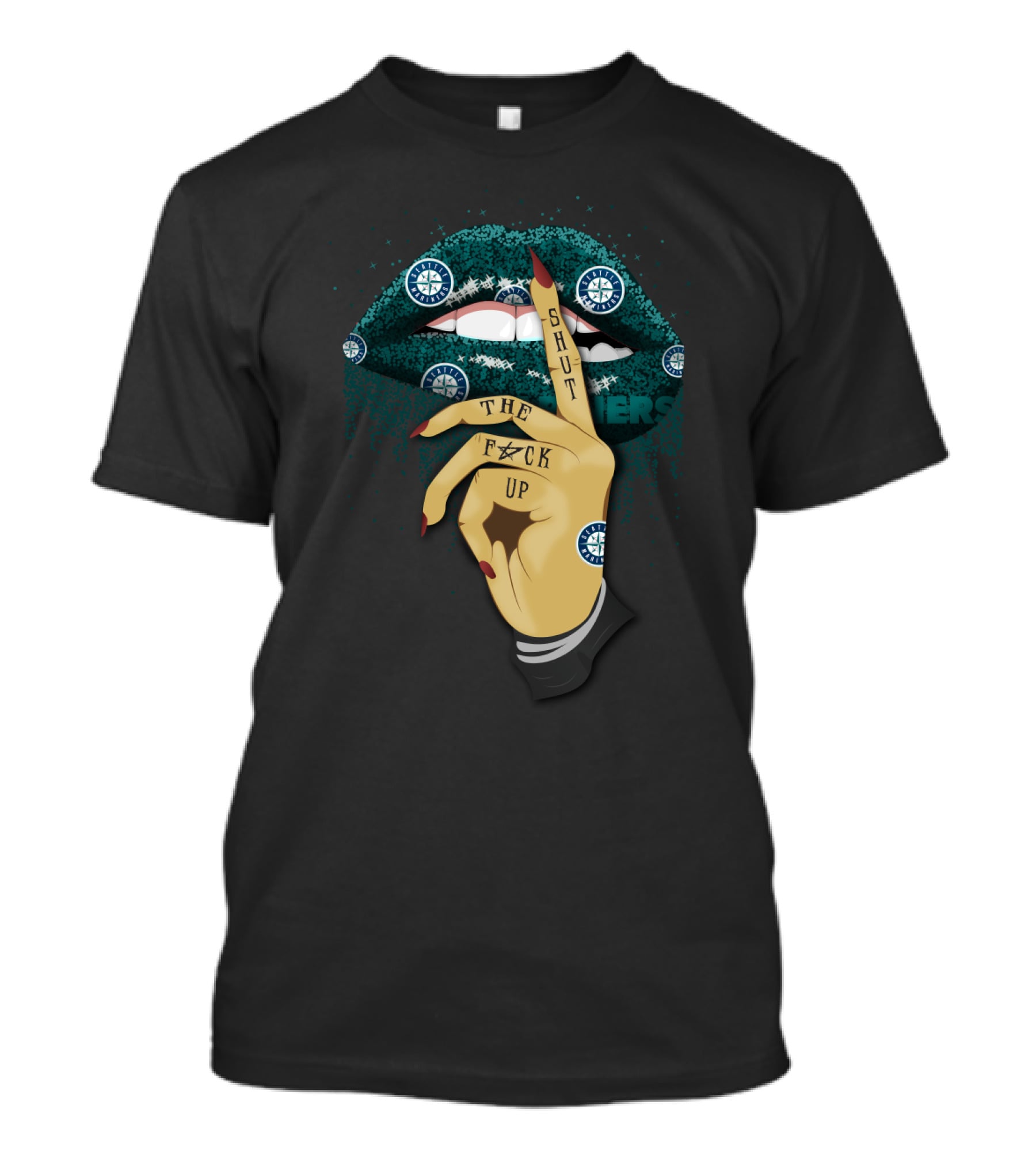 Shut The F Up Glitter Lip Seattle Mariners Fans T-Shirt