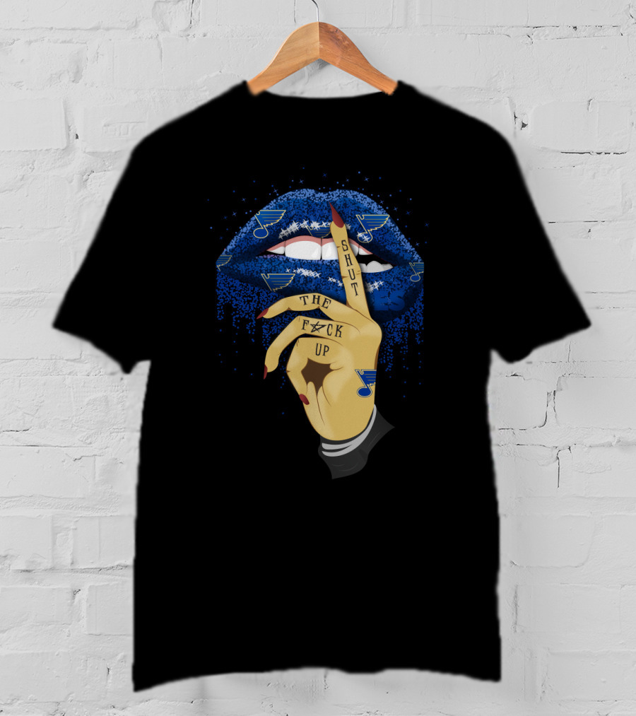 St. Louis Blues Glitter Lips With Shut Up Tattoo T-Shirt