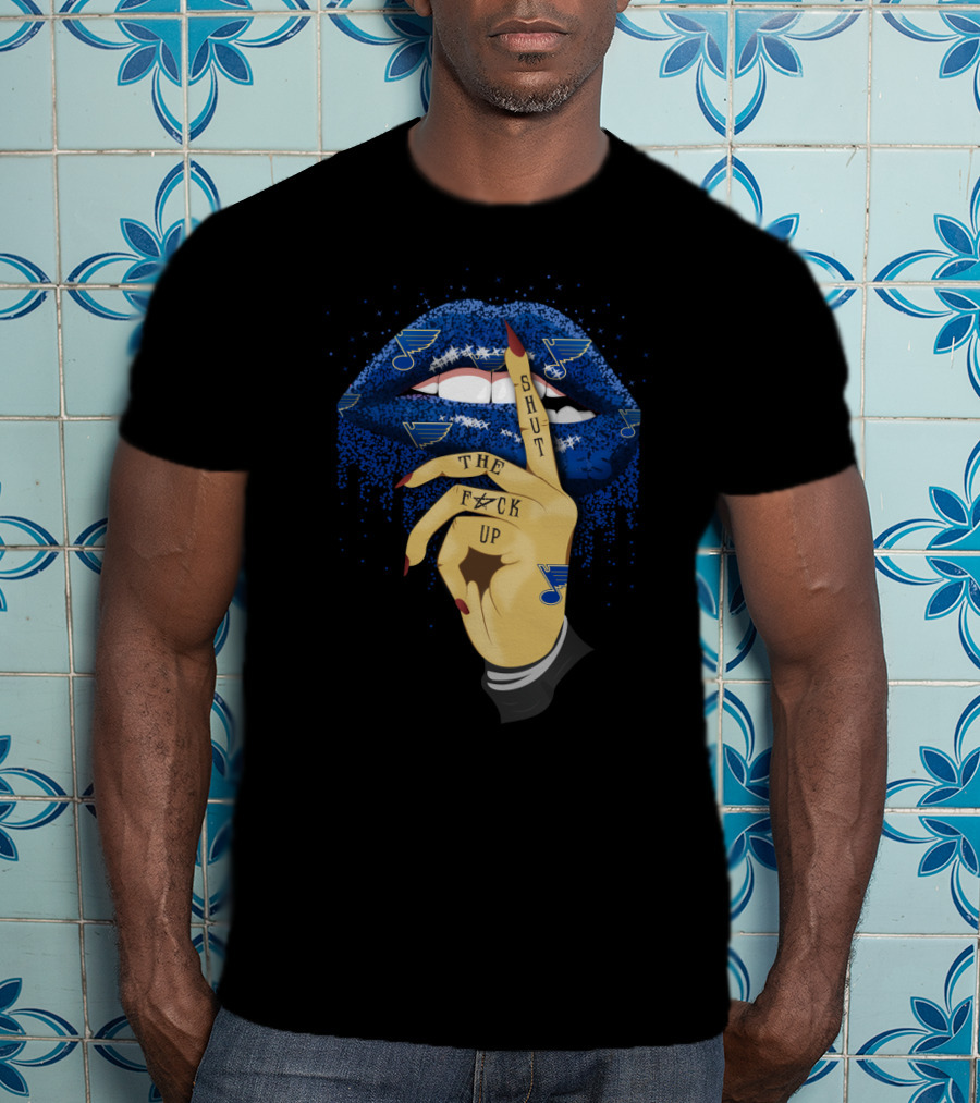 St. Louis Blues Glitter Lips With Shut Up Tattoo T-Shirt