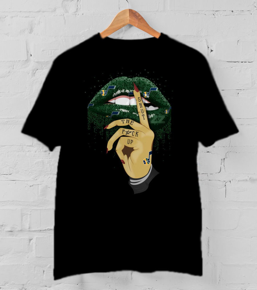 Utah Jazz Glittery Lip And Hand With Shut Up T-Shirt