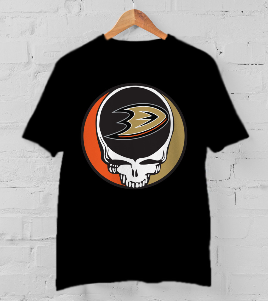 Anaheim Ducks Fans Grateful Dead Skull Logo Fusion T-Shirt