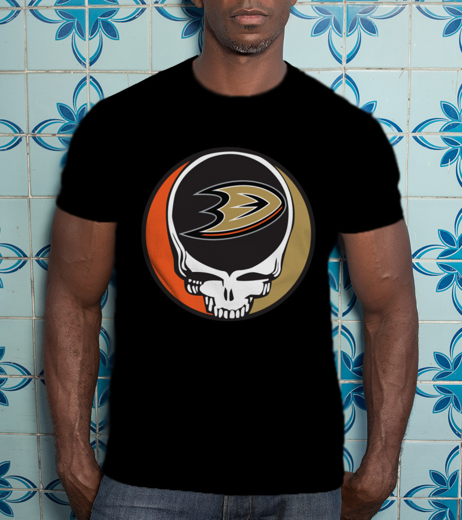 Anaheim Ducks Fans Grateful Dead Skull Logo Fusion T-Shirt