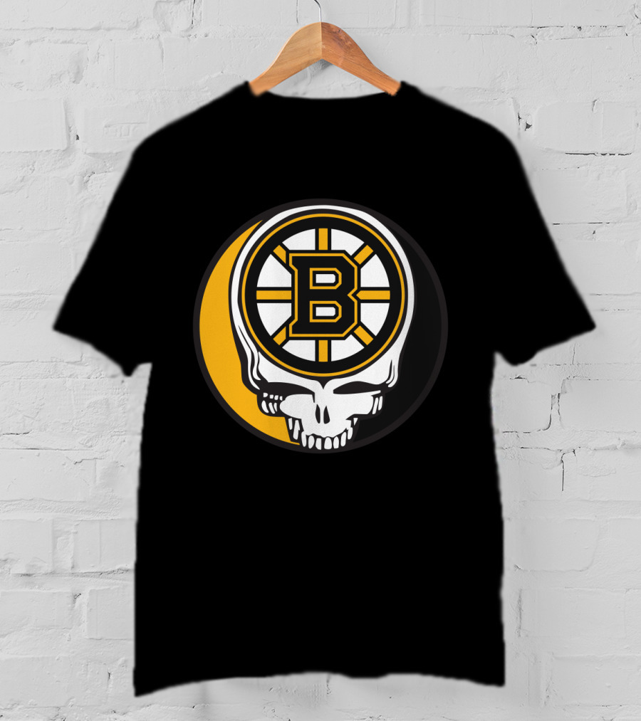 Boston Bruins And Grateful Dead Skull Logo Fusion T-Shirt