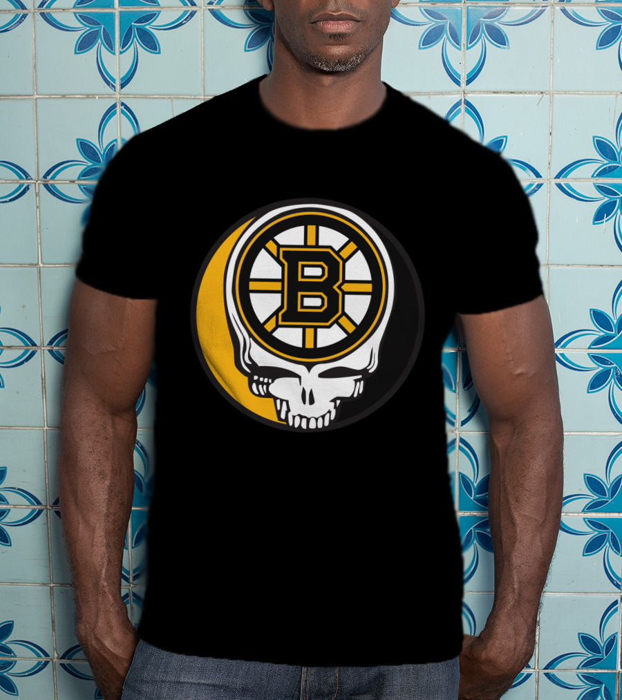 Boston Bruins And Grateful Dead Skull Logo Fusion T-Shirt
