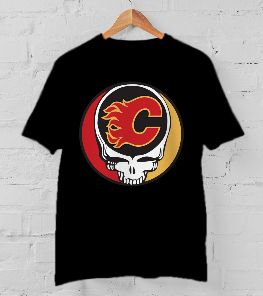 Grateful Dead Calgary Flames Fans Skull Logo Collaboration T-Shirt