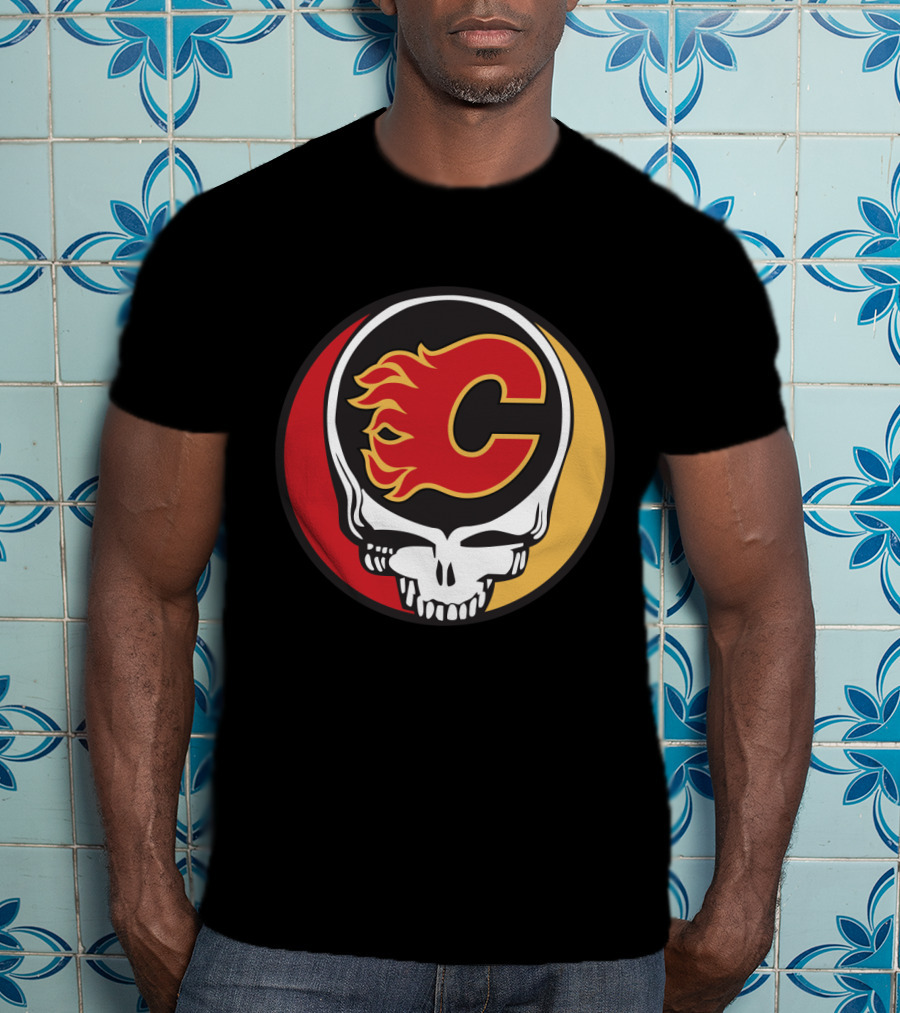Grateful Dead Calgary Flames Fans Skull Logo Collaboration T-Shirt
