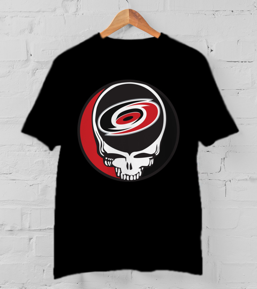 Carolina Hurricanes Fans Grateful Dead Skull Logo Fusion T-Shirt
