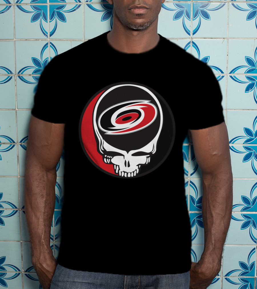 Carolina Hurricanes Fans Grateful Dead Skull Logo Fusion T-Shirt