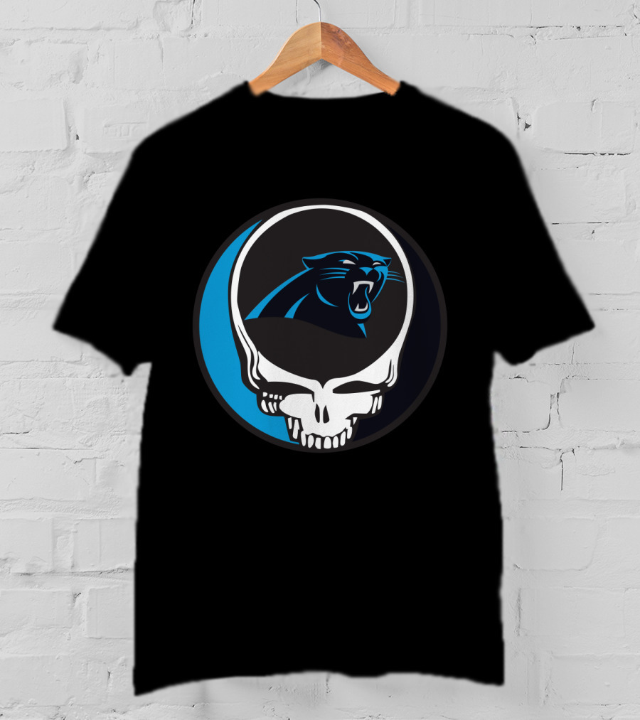 Carolina Panthers Fans Grateful Dead Skull Logo Fusion T-Shirt