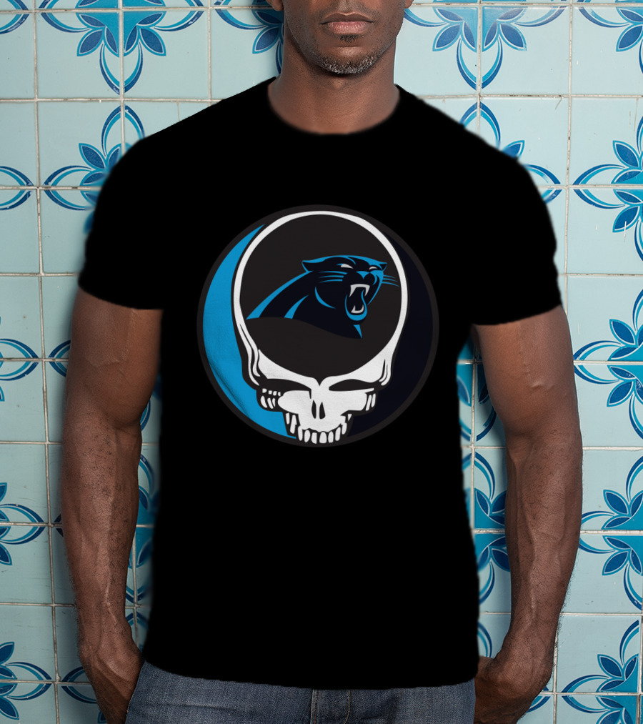 Carolina Panthers Fans Grateful Dead Skull Logo Fusion T-Shirt