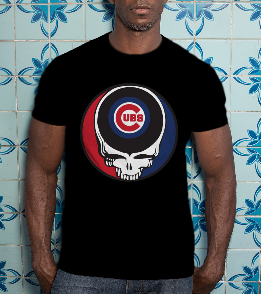 Grateful Dead Skull With Chicago Cubs Logo And Red Blue Circle T-Shirt