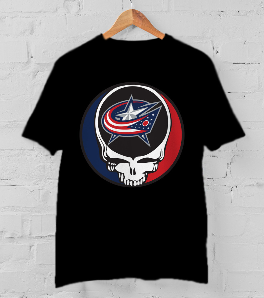 Columbus Blue Jackets And Grateful Dead Skull Logo Fusion For Fans T-Shirt