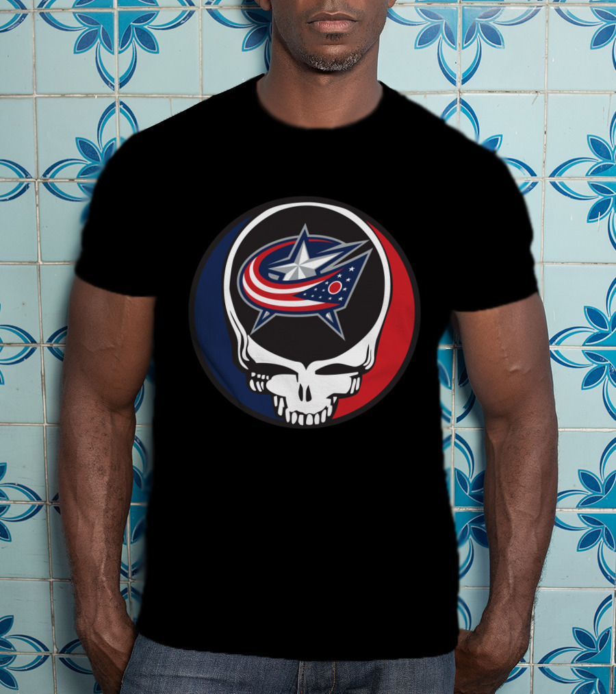 Columbus Blue Jackets And Grateful Dead Skull Logo Fusion For Fans T-Shirt