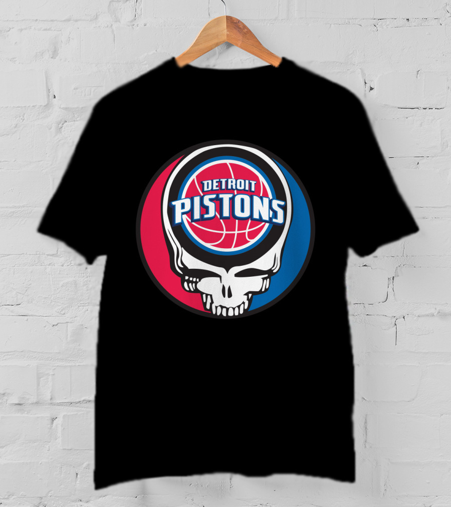 Grateful Dead Skull Design With Detroit Pistons T-Shirt