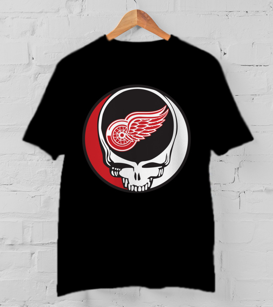 Grateful Dead Skull With Detroit Red Wings Logo For Fans T-Shirt