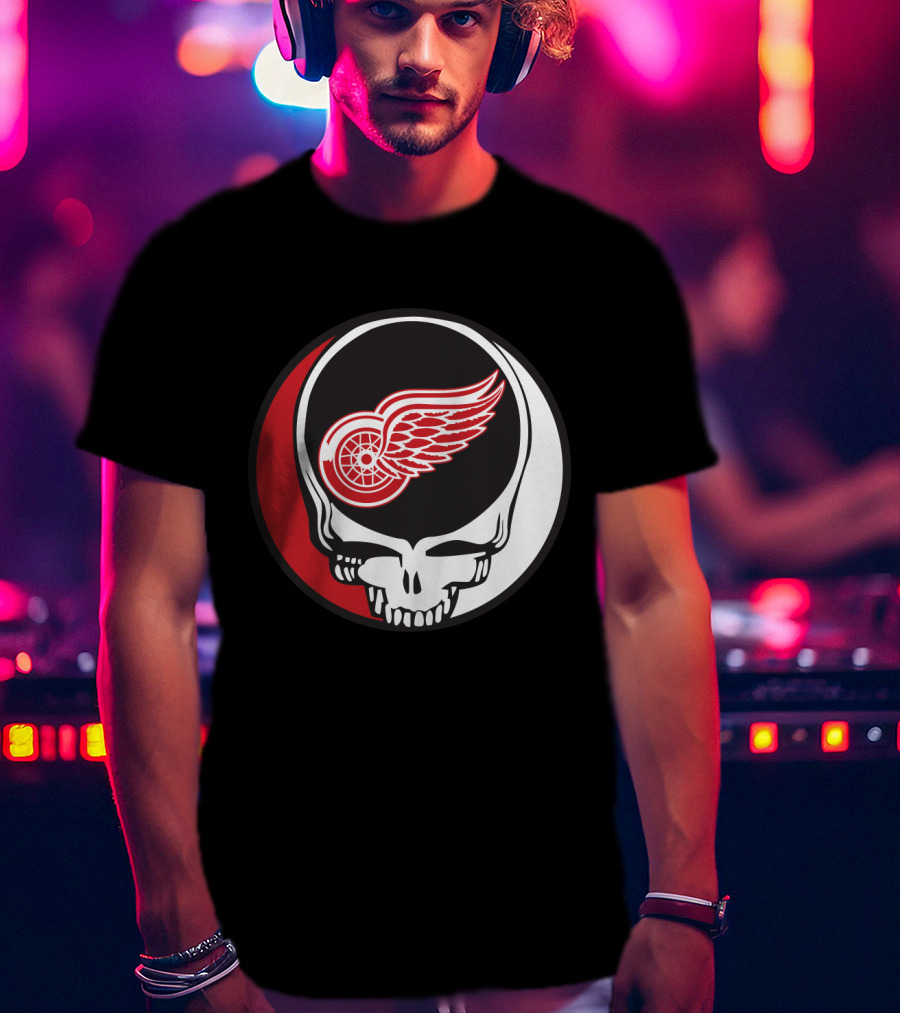 Grateful Dead Skull With Detroit Red Wings Logo For Fans T-Shirt