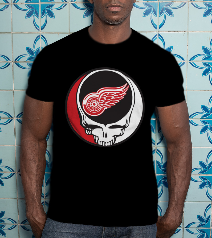 Grateful Dead Skull With Detroit Red Wings Logo For Fans T-Shirt