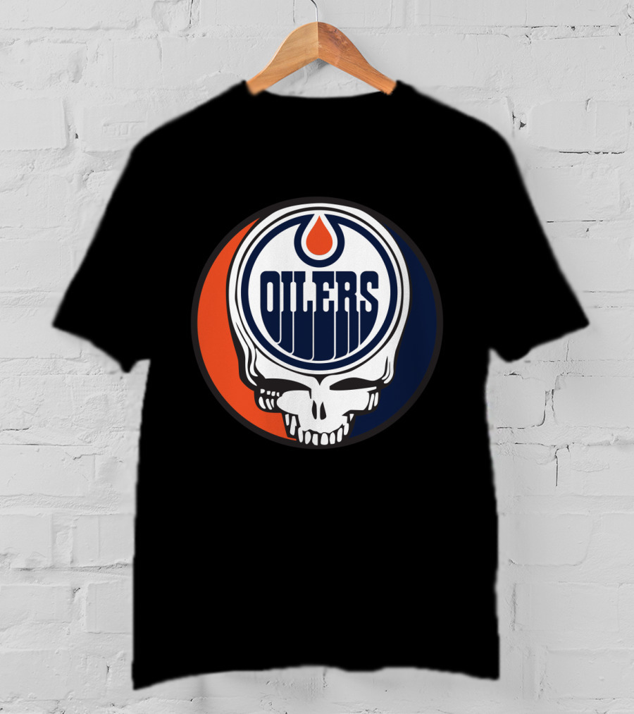 Grateful Dead Skull With Edmonton Oilers Logo And Colors For Fans T-Shirt