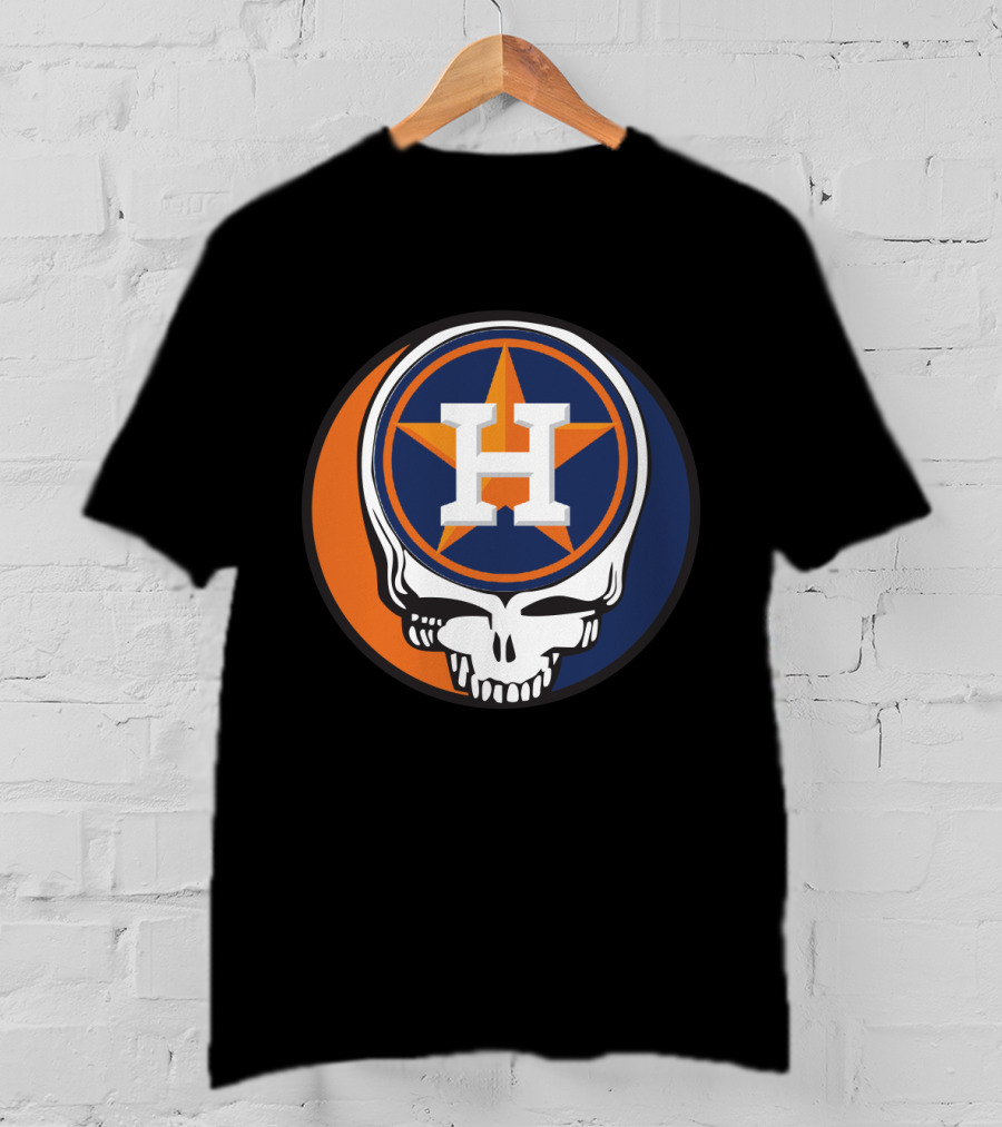 Grateful Dead Skull With Houston Astros Logo And Star In Orange And Blue T-Shirt