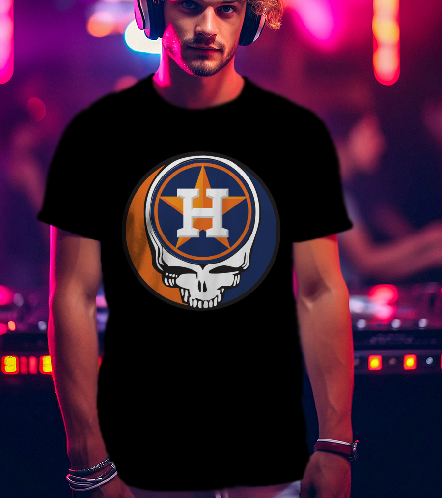 Grateful Dead Skull With Houston Astros Logo And Star In Orange And Blue T-Shirt