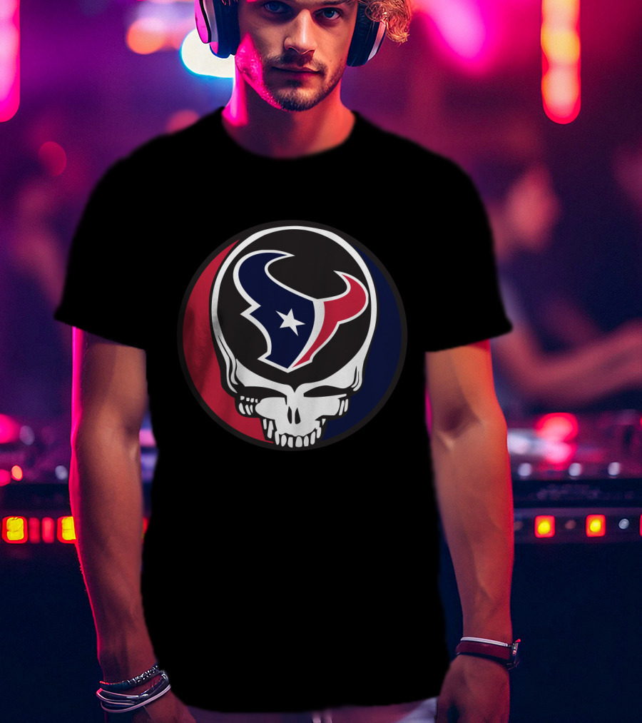 Grateful Dead Skull With Houston Texans Logo For Fans T-Shirt