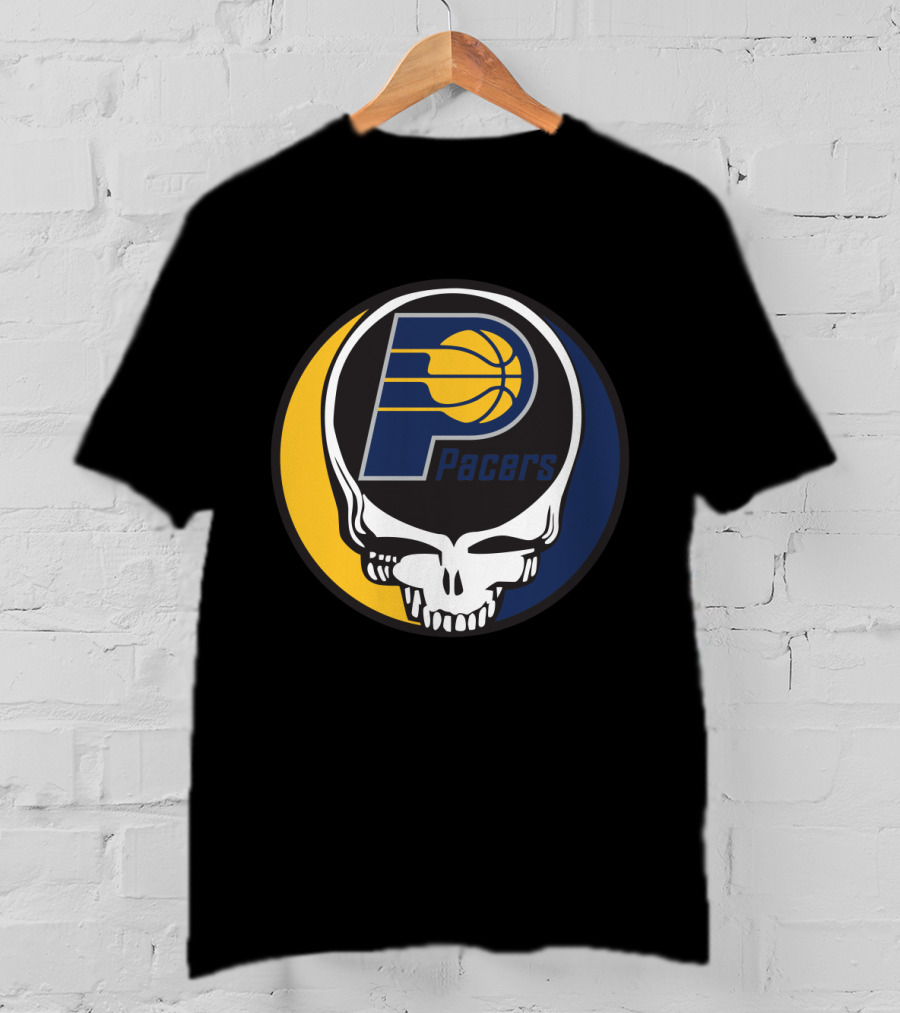 Grateful Dead Skull Logo Meets Indiana Pacers Basketball Fans T-Shirt