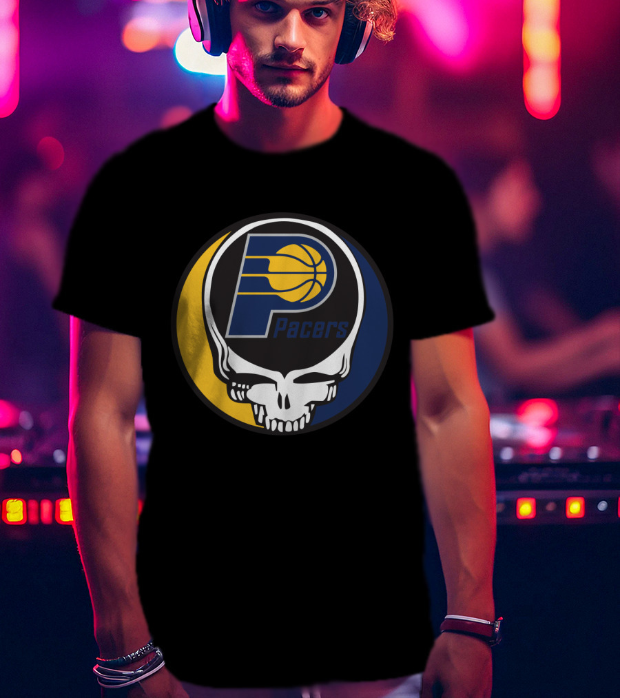 Grateful Dead Skull Logo Meets Indiana Pacers Basketball Fans T-Shirt