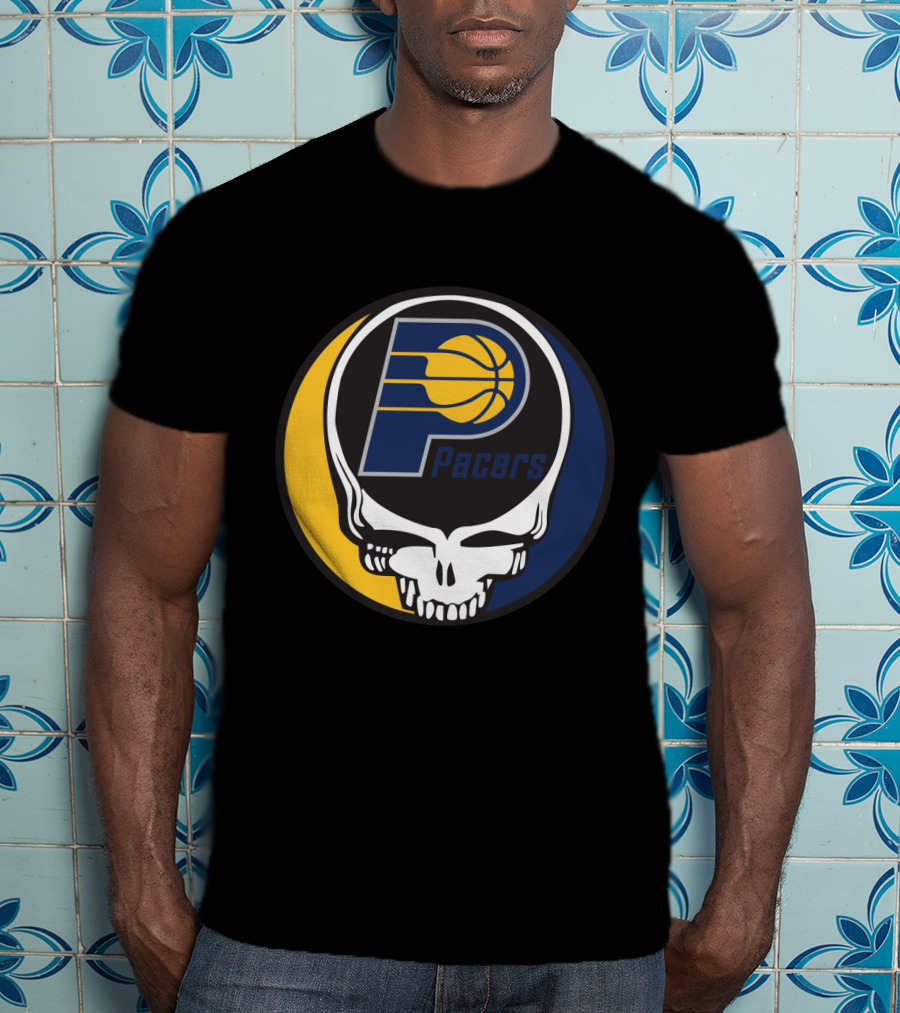 Grateful Dead Skull Logo Meets Indiana Pacers Basketball Fans T-Shirt