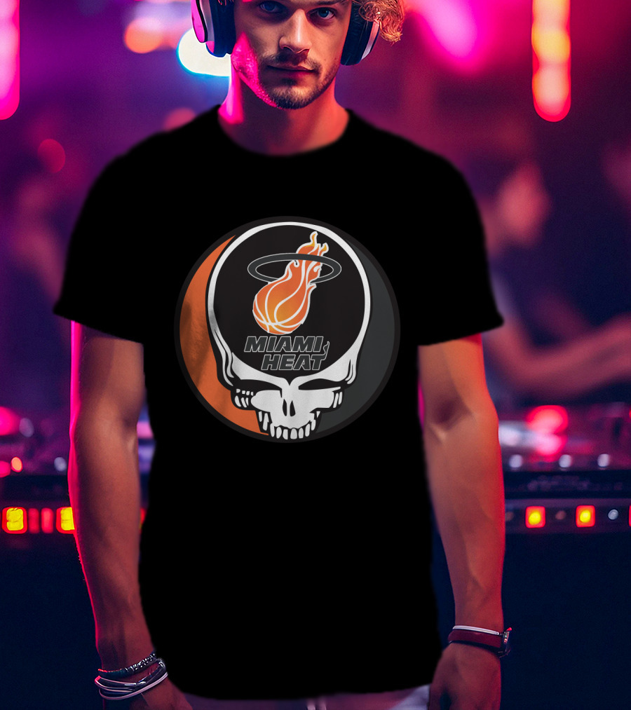 Miami Heat Flaming Basketball Skull Grateful Dead Style T-Shirt