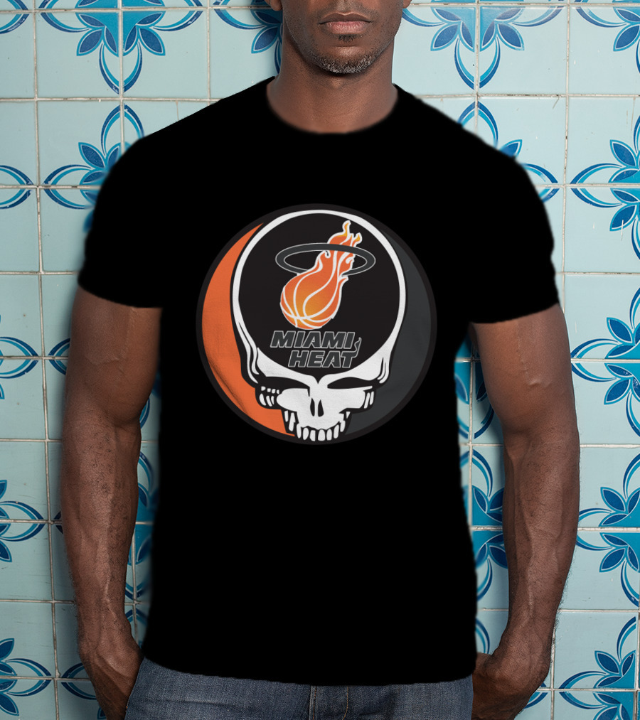 Miami Heat Flaming Basketball Skull Grateful Dead Style T-Shirt