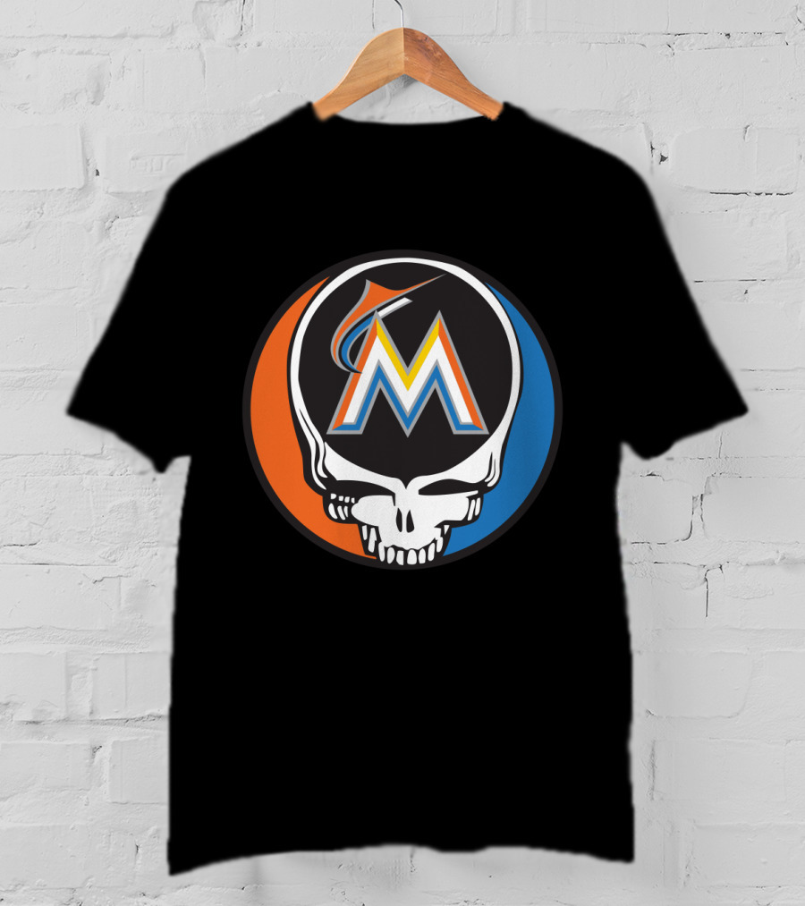 Grateful Dead Skull Miami Marlins Logo Mashup For Fans T-Shirt