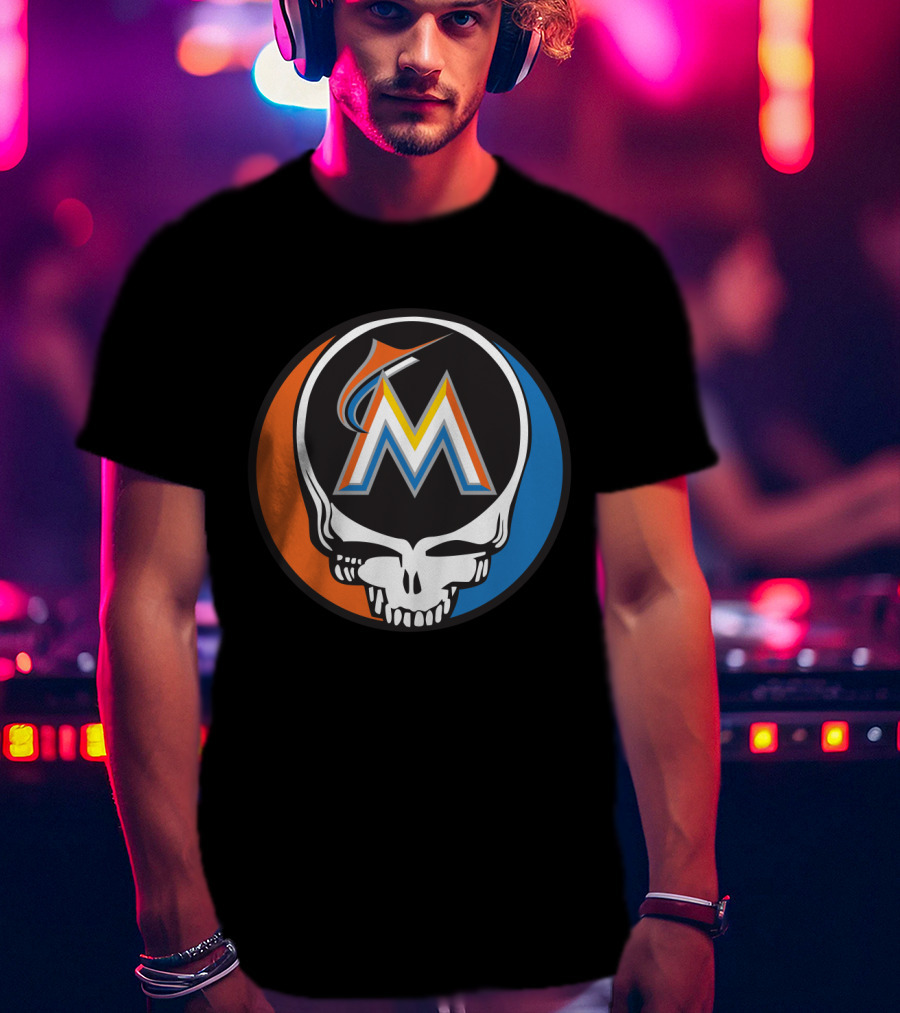 Grateful Dead Skull Miami Marlins Logo Mashup For Fans T-Shirt
