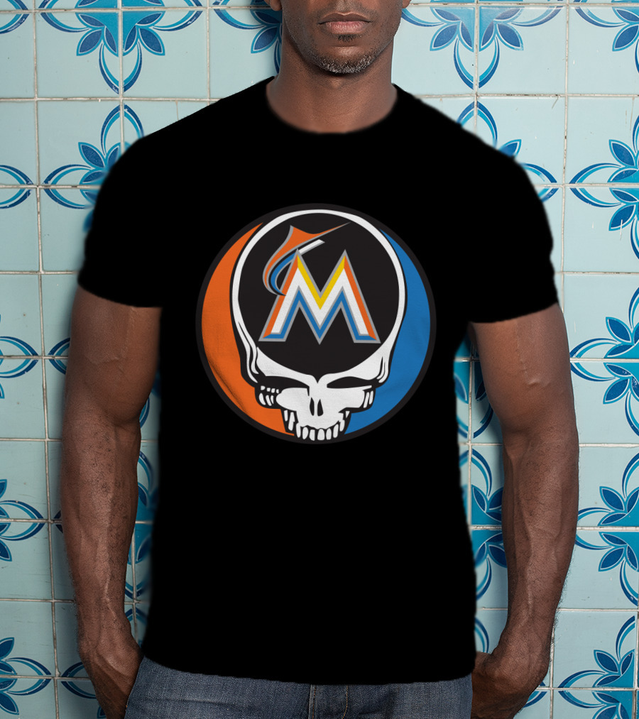 Grateful Dead Skull Miami Marlins Logo Mashup For Fans T-Shirt