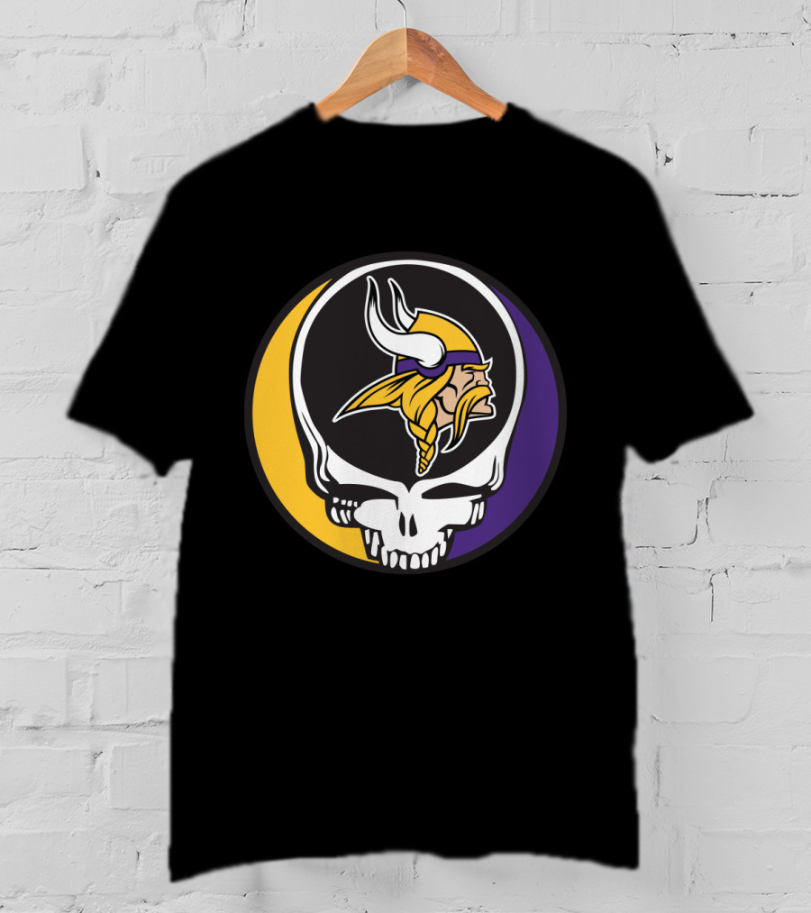 Grateful Dead Skull With Minnesota Vikings Logo Combination T-Shirt
