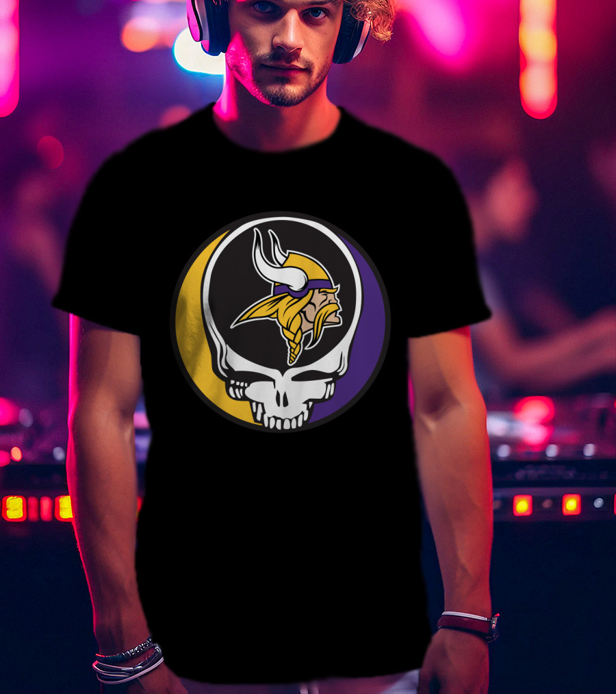 Grateful Dead Skull With Minnesota Vikings Logo Combination T-Shirt