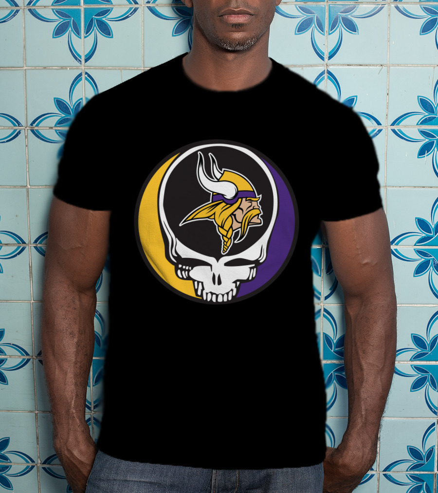 Grateful Dead Skull With Minnesota Vikings Logo Combination T-Shirt
