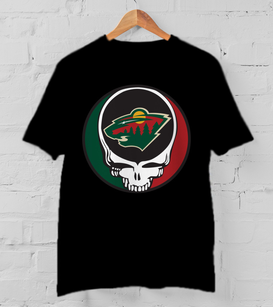 Minnesota Wild Fans Grateful Dead Skull And Bear Head T-Shirt
