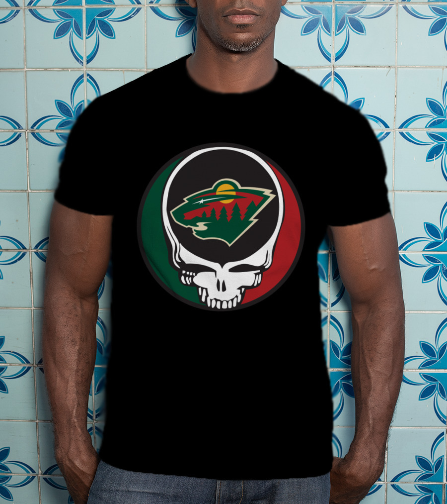 Minnesota Wild Fans Grateful Dead Skull And Bear Head T-Shirt