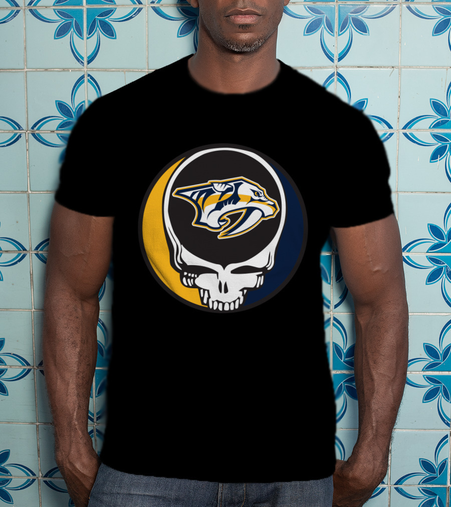 Nashville Predators Logo With Grateful Dead Skull Design For Fans T-Shirt