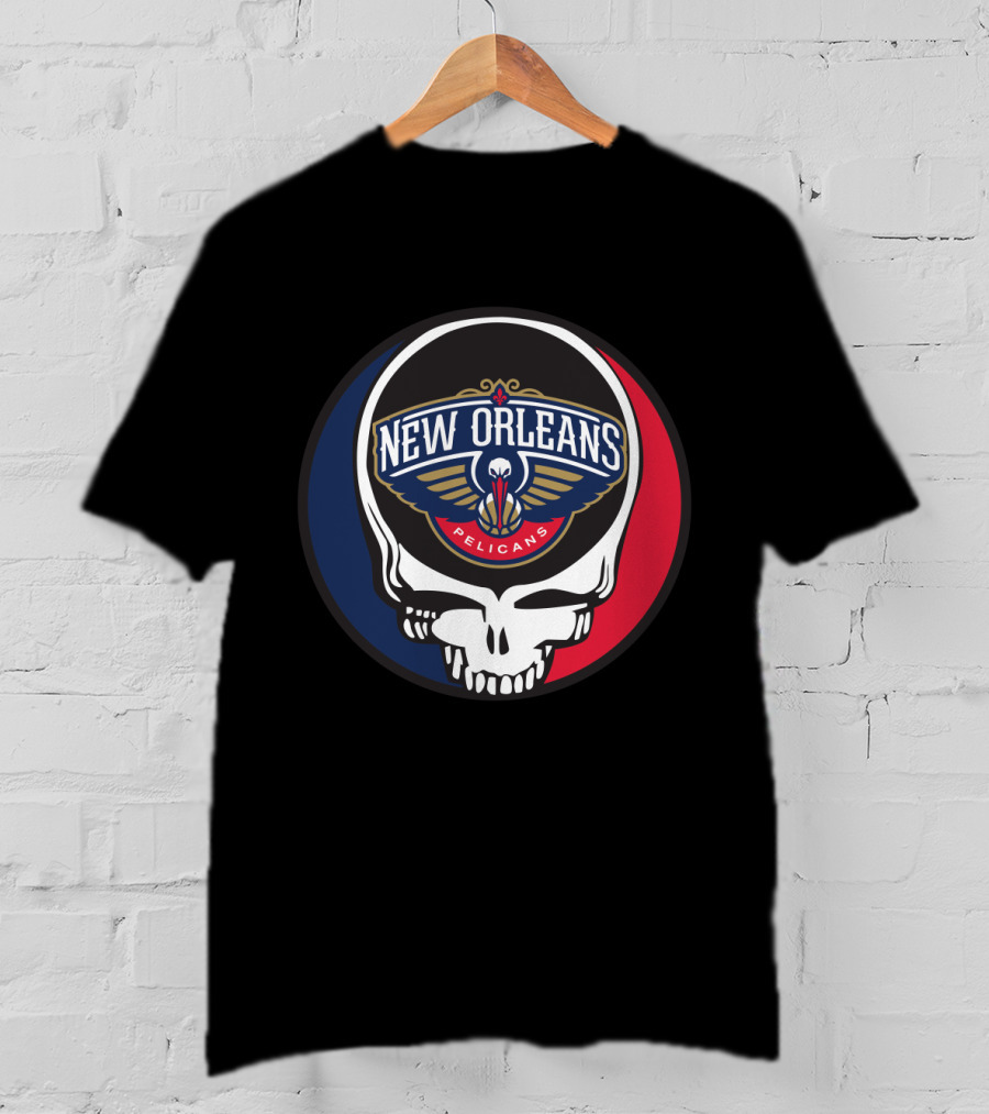 New Orleans Pelicans Basketball Skull Grateful Dead Fans T-Shirt