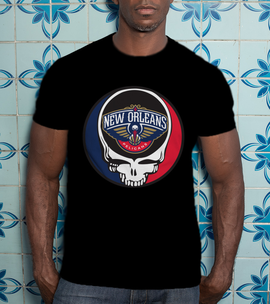New Orleans Pelicans Basketball Skull Grateful Dead Fans T-Shirt